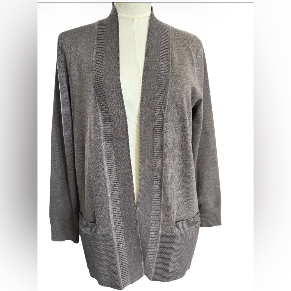 Spense Open-Front Gray Cardigan with Pockets Classic  PXL  SKU 12